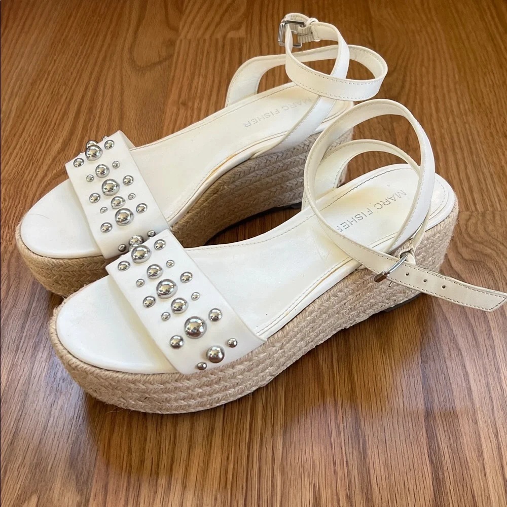 Marc Fisher White Studded Platform Sandals - Picture 2 of 4